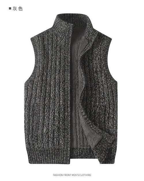 汤河之家 大码针织马甲男士背心针织衫毛衣加绒加厚马甲中年男装宽松开衫b