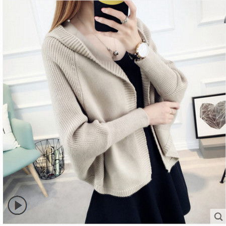 2018新款韩版潮外搭宽松春装女连帽针织衫女开衫短款外套女毛衣衫