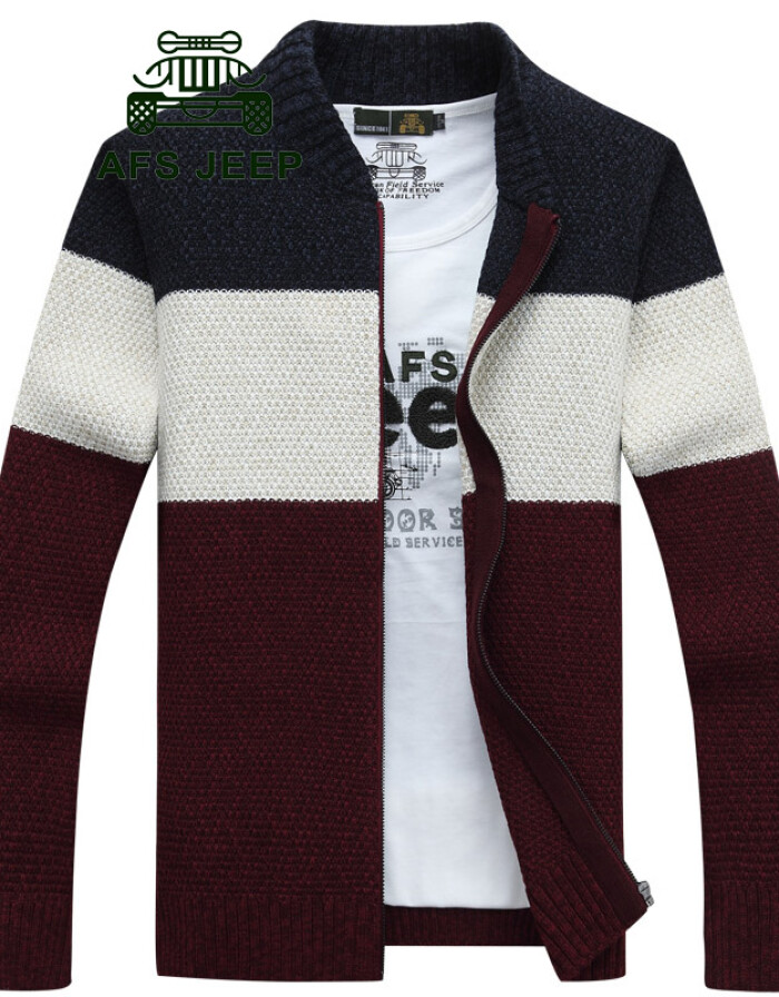 战地吉普AFS JEEP新款秋冬男士立领开衫针织衫评测